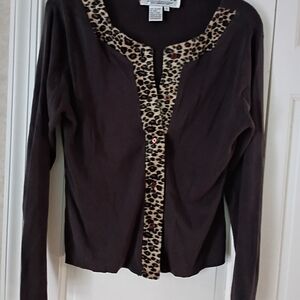 Joseph A Brown silk  Cardigan with Leopard Print velur  Trim